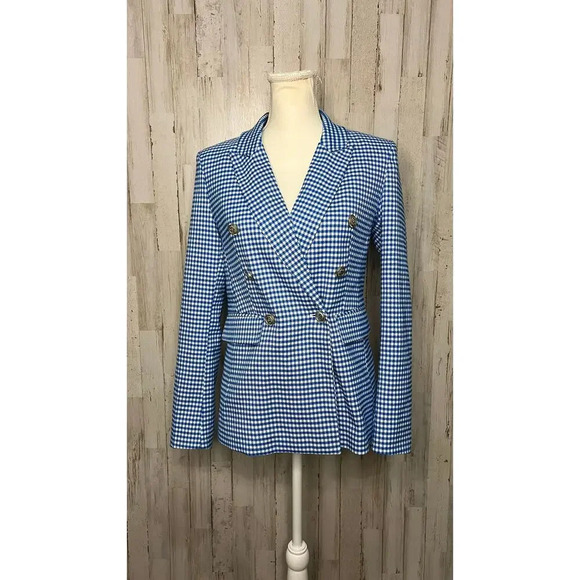 Autres Filles Women's XS Blue Check Double-Breasted Blazer Casual Formal - Picture 1 of 5